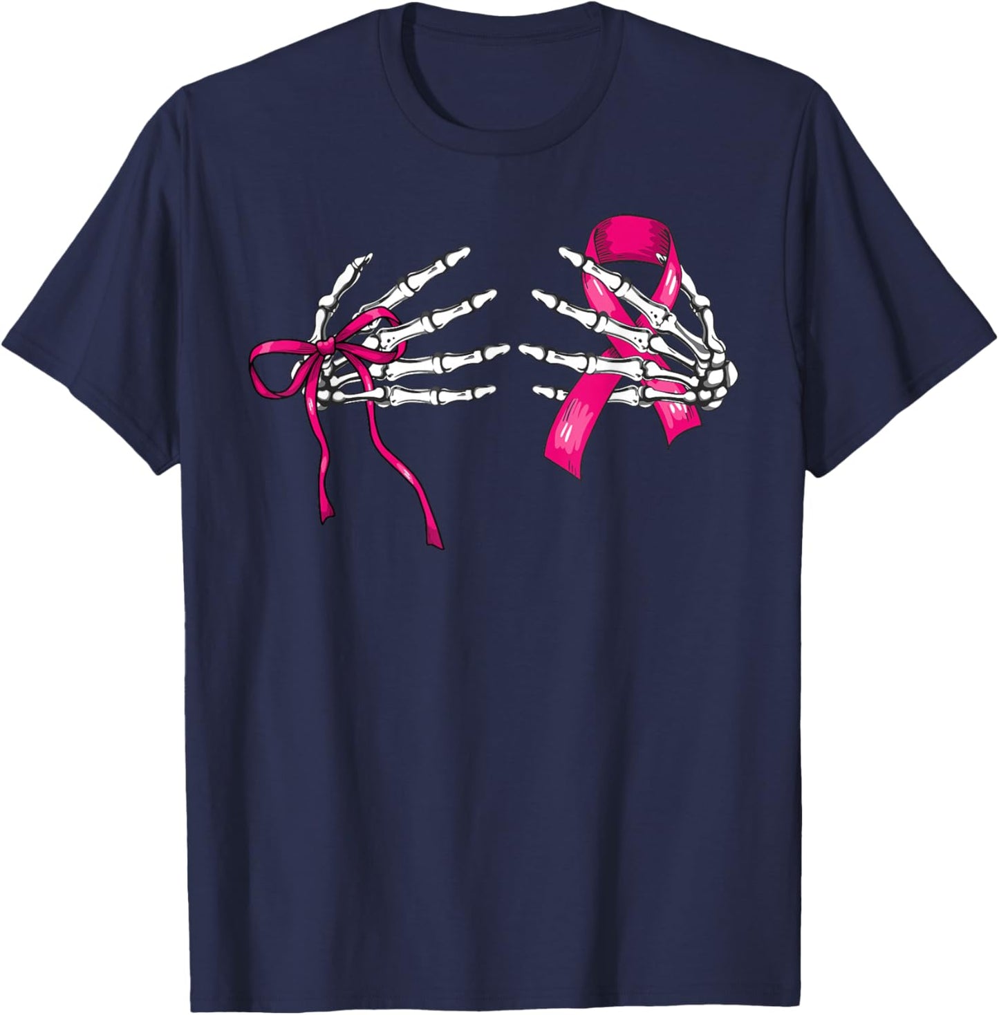 Skeleton Hand Check Your Boobs Funny Survivor Breast Cancer T-Shirt - T-Shirt | Navy