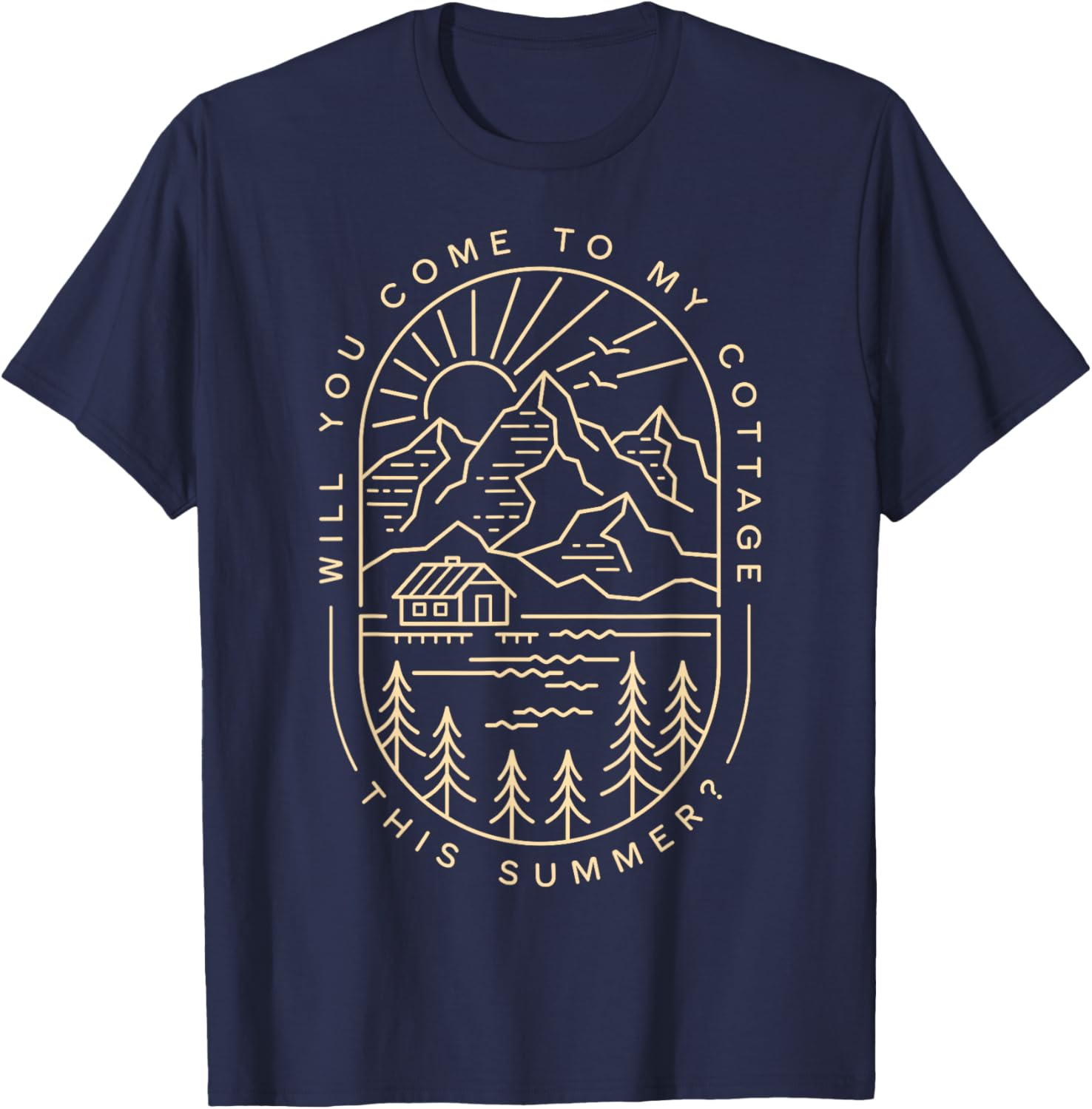 Cottage Coming WYCTMCTS Unique Summer Line Art T-Shirt - T-Shirt | Navy