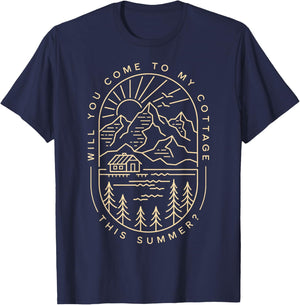 Cottage Coming WYCTMCTS Unique Summer Line Art T-Shirt - T-Shirt | Navy