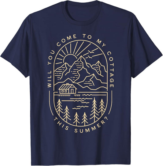 Cottage Coming WYCTMCTS Unique Summer Line Art T-Shirt - T-Shirt | Navy