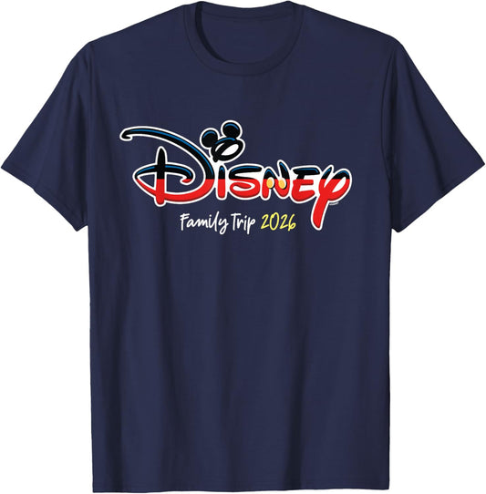 Disney Mickey Mouse Script Logo Family Trip 2026 Vacation T-Shirt - T-Shirt | Navy