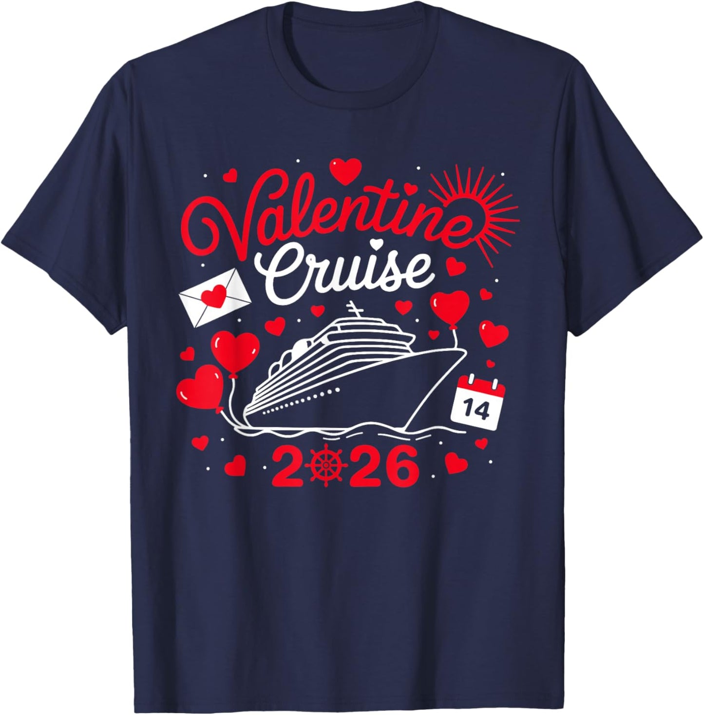 Cute Valentine Cruise 2026 Matching Couple Holiday T-Shirt - T-Shirt | Navy