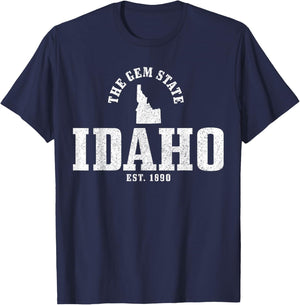 Idaho The Gem State Est. 1890 Pride Vintage Idaho T-Shirt - T-Shirt | Navy