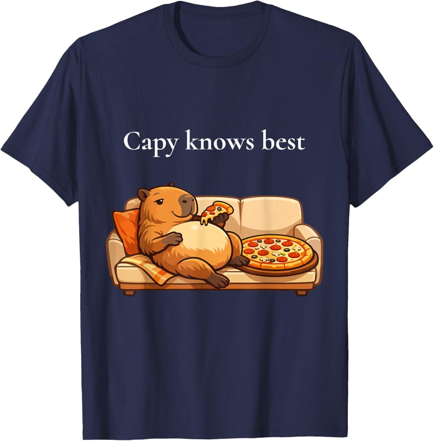 Capybara Knows Best Funny Pizza Design T-Shirt - T-Shirt | Navy