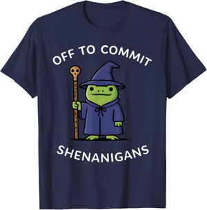 Vintage Off to Commit Shenanigans Wizard Frog Funny Meme T-Shirt - T-Shirt | Navy