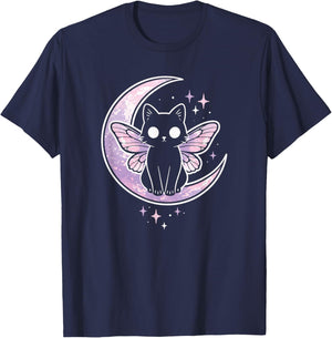 Cat Kitty Butterfly Moth Purple Pink Alt Kawaii Pastel Goth T-Shirt - T-Shirt | Navy