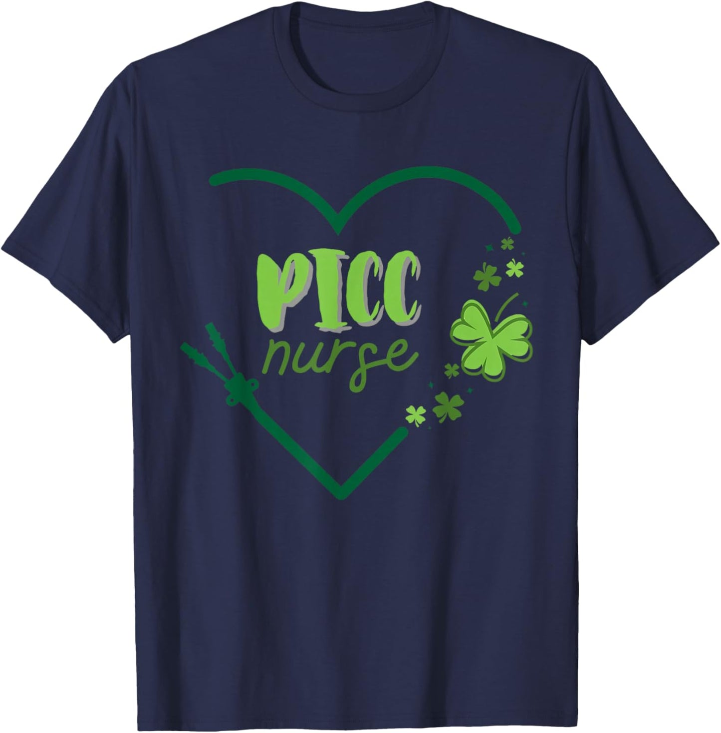 PICC Nurse Cute Heart Shamrock St Patrick's Day Infusion T-Shirt - T-Shirt | Navy