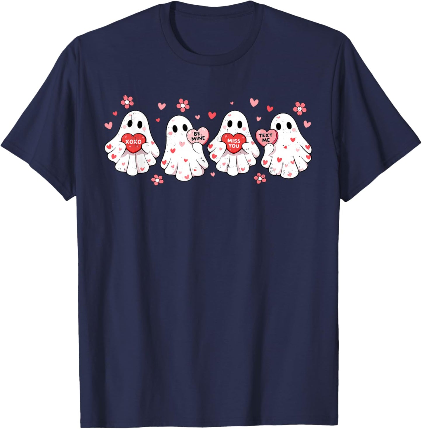Cute Ghost Love Hearts Valentines Day Teens Girls T-Shirt - T-Shirt | Navy