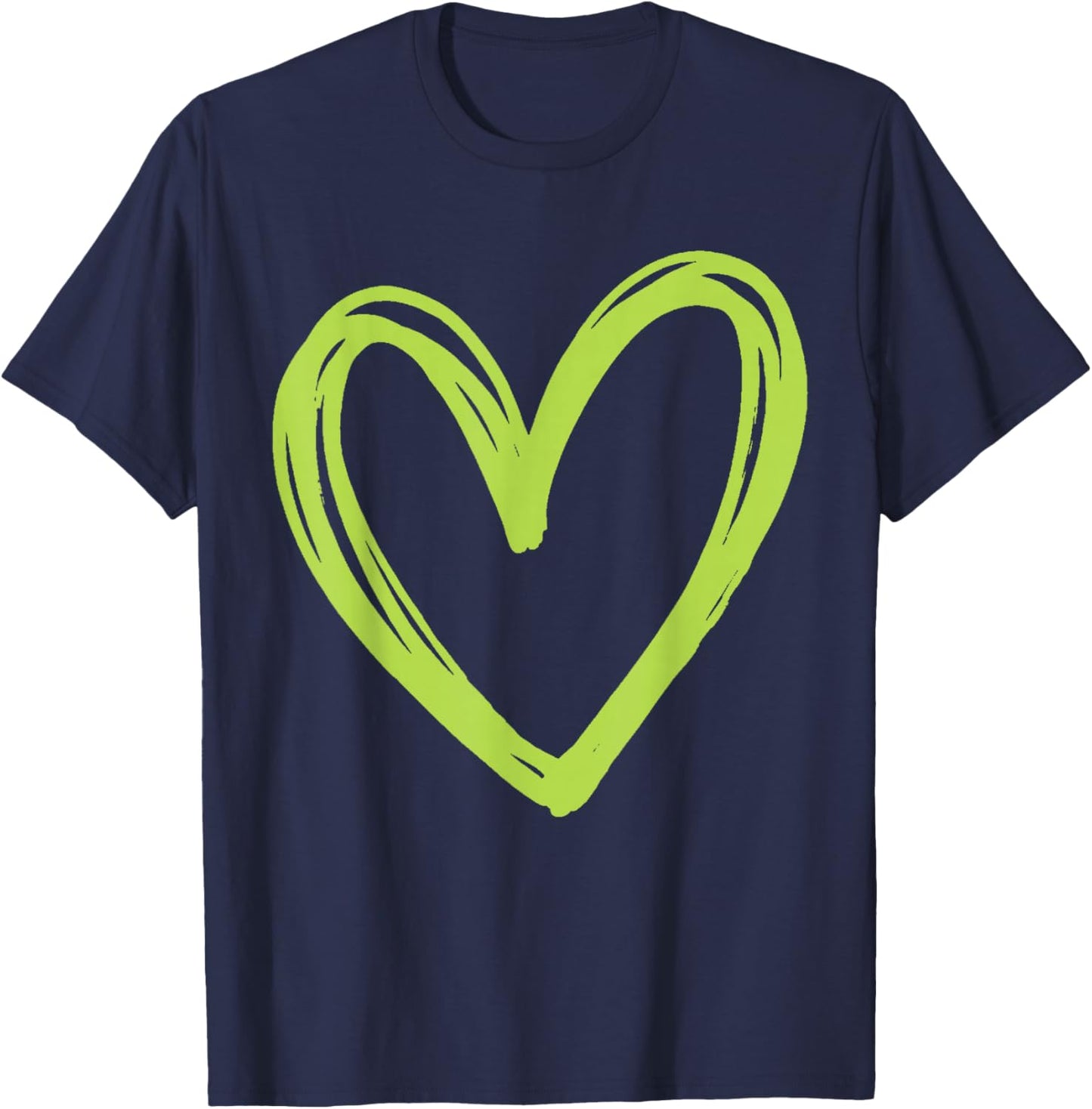 Female Women's Lime Green Heart Fashion Designer T-Shirt - T-Shirt | Navy
