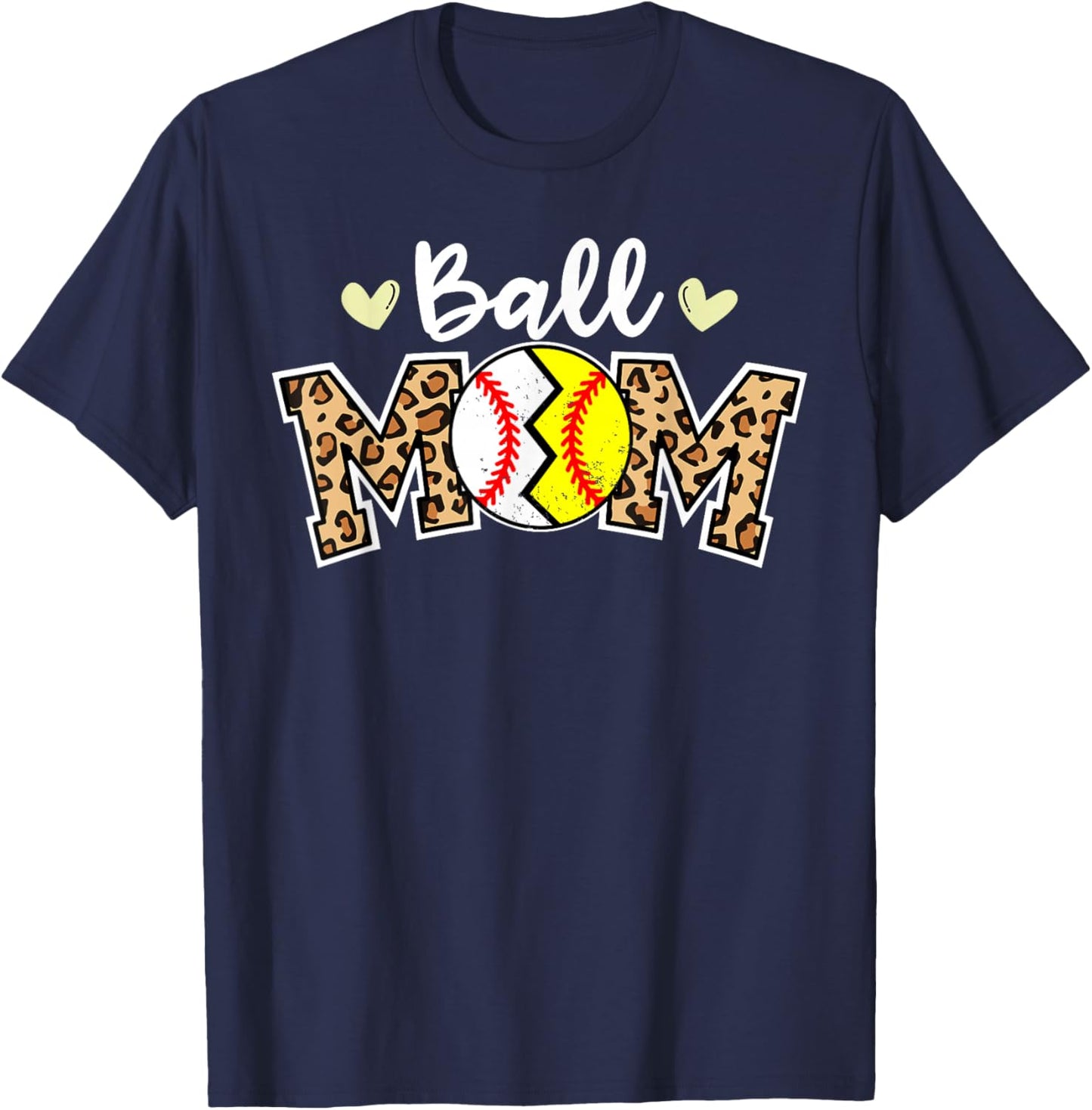 Ball Mom Leopard Funny Baseball Softball Player Mom T-Shirt - T-Shirt | Navy