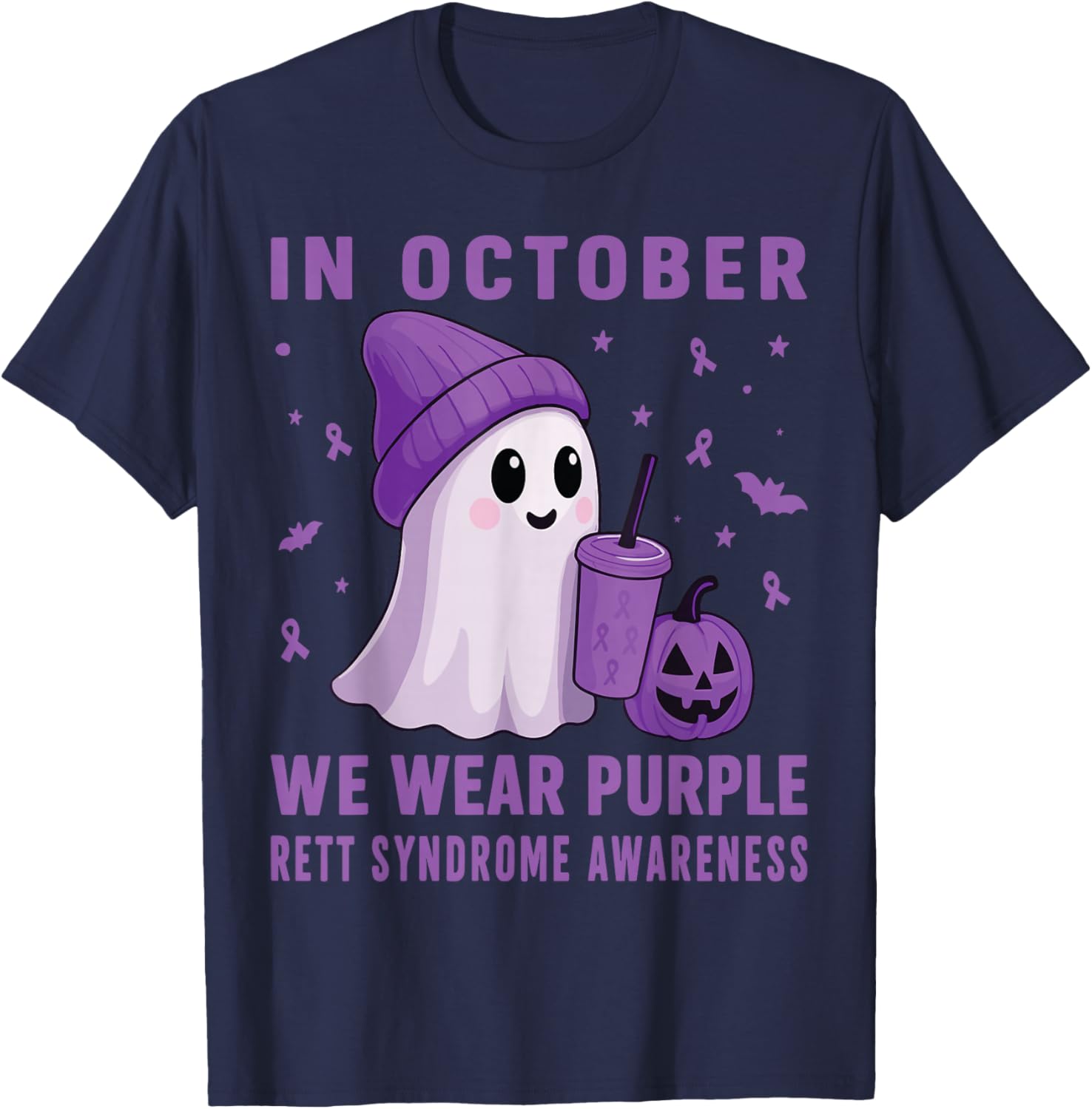 Halloween Boo Rett Syndrome Awareness in October Purple T-Shirt - T-Shirt | Navy