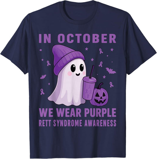 Halloween Boo Rett Syndrome Awareness in October Purple T-Shirt - T-Shirt | Navy