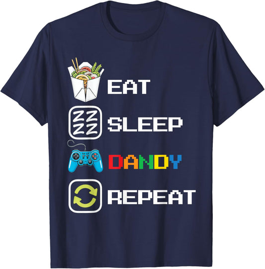Food & Drink Eat Sleep Dandy Repeat Foodie Retro Gamer Kids T-Shirt - T-Shirt | Navy