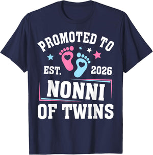Promoted to Nonni Est 2026 of Twins Gender Reveal T-Shirt - T-Shirt | Navy