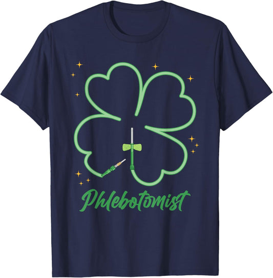 St Patrick’s Day Phlebotomist Shamrock Nurse Men Women T-Shirt - T-Shirt | Navy