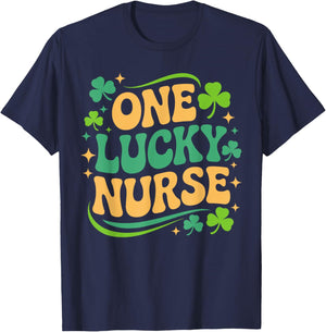 One Lucky Nurse St Patricks Day Nurses Shamrock T-Shirt - T-Shirt | Navy