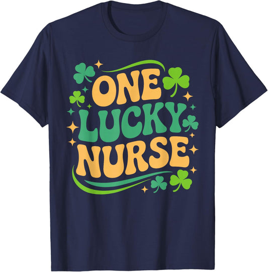 One Lucky Nurse St Patricks Day Nurses Shamrock T-Shirt - T-Shirt | Navy