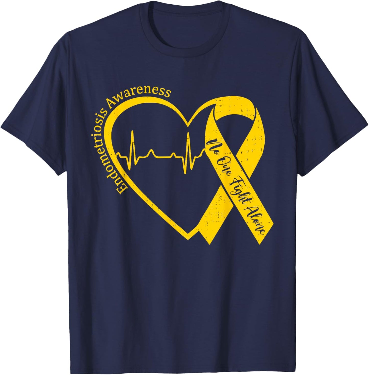 Endometriosis Awareness Heart Yellow Ribbon Endo Support T-Shirt - T-Shirt | Navy
