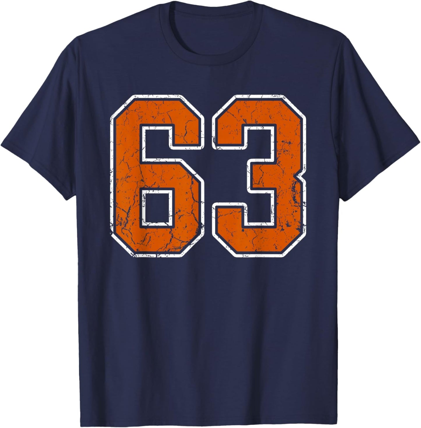 Grunge Burnt Orange and White #63 Sports Jersey Number 63 T-Shirt - T-Shirt | Navy