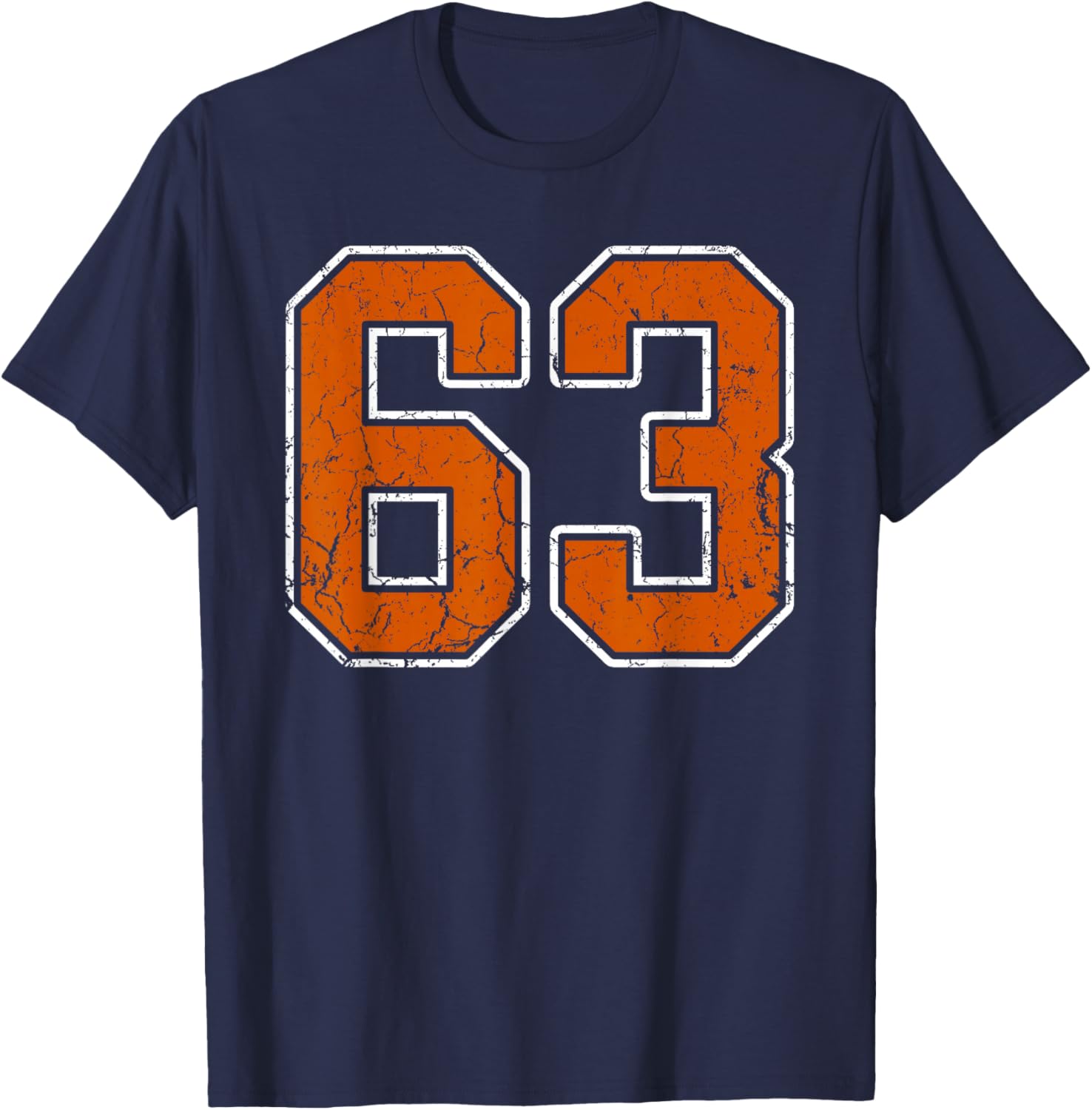 Grunge Burnt Orange and White #63 Sports Jersey Number 63 T-Shirt - T-Shirt | Navy