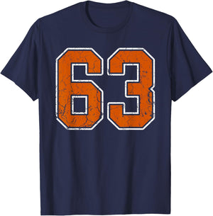 Grunge Burnt Orange and White #63 Sports Jersey Number 63 T-Shirt - T-Shirt | Navy