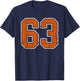 Grunge Burnt Orange and White #63 Sports Jersey Number 63 T-Shirt - T-Shirt | Navy