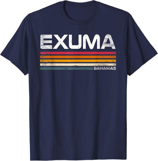 Exuma Bahamas Retro Design Exuma Caribbean Island T-Shirt - T-Shirt | Navy