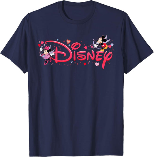 Disney Mickey & Minnie Valentine's Day Script Logo Trip T-Shirt - T-Shirt | Navy