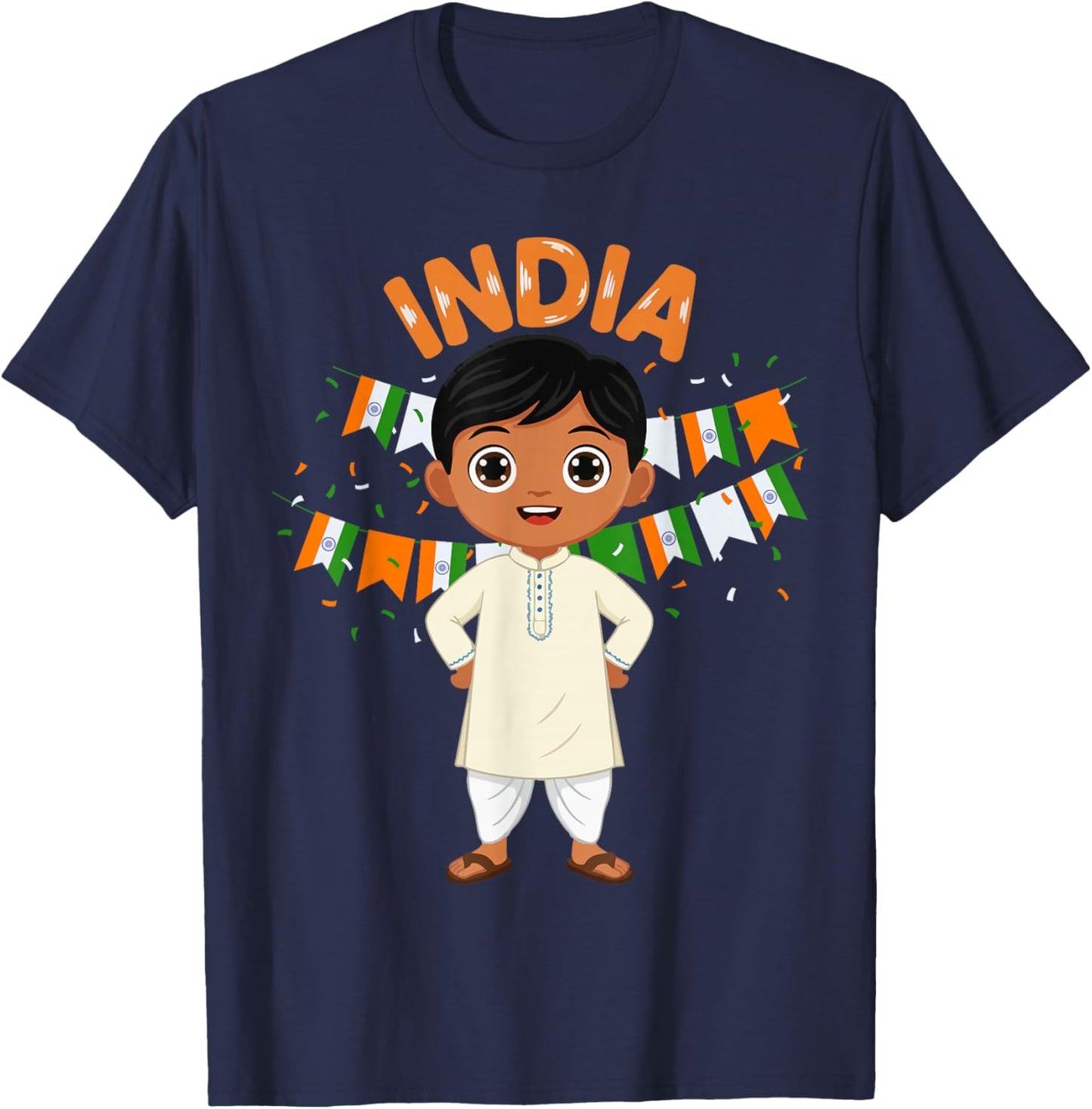 India Indian Boy Traditional Outfit Wear Flag Heritage T-Shirt - T-Shirt | Navy