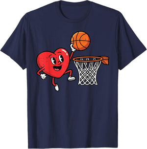 Valentines Day Basketball Heart Dunk Men Boys Kids Youth T-Shirt - T-Shirt | Navy