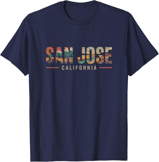 Retro San Jose California Design T-Shirt - T-Shirt | Navy