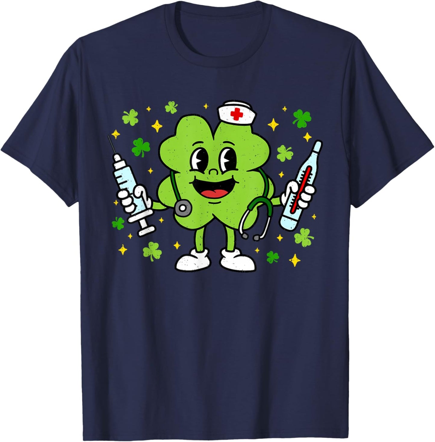 Irish Nurse St Patricks Day Scrub Top Shamrock Stethoscope T-Shirt - T-Shirt | Navy