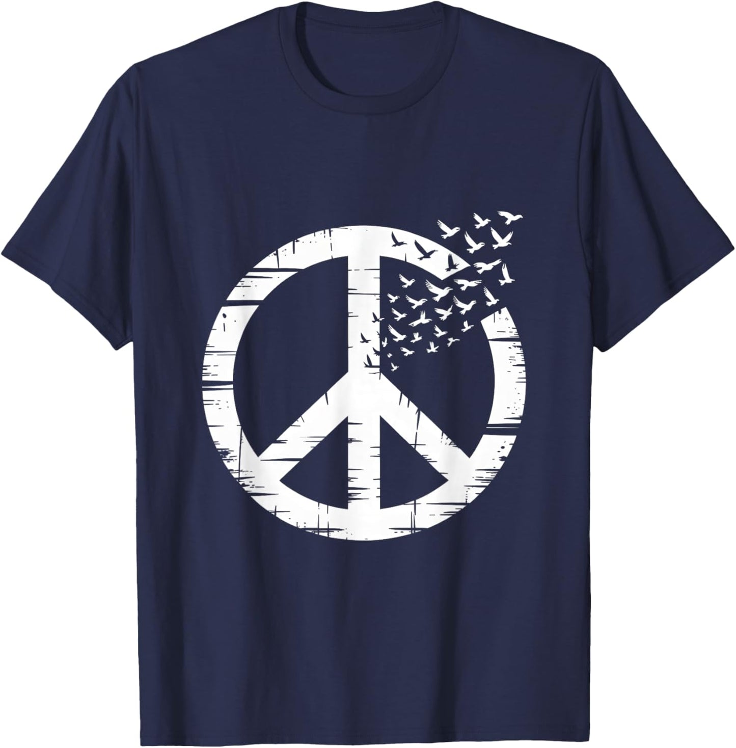 Peace Symbol Hippie Minimalist Flying Birds Activist T-Shirt - T-Shirt | Navy