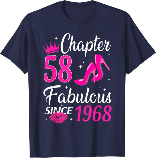 Chapter 58 Fabulous Since 1968 High Heels Theme Birthday T-Shirt - T-Shirt | Navy