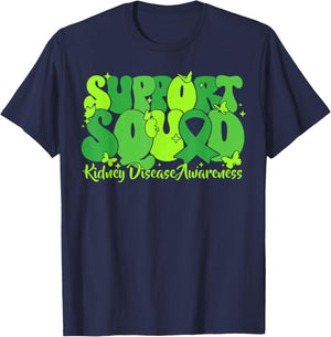 Green Ribbon Support Squad Kidney Disease Awareness PKD CKD T-Shirt - T-Shirt | Navy