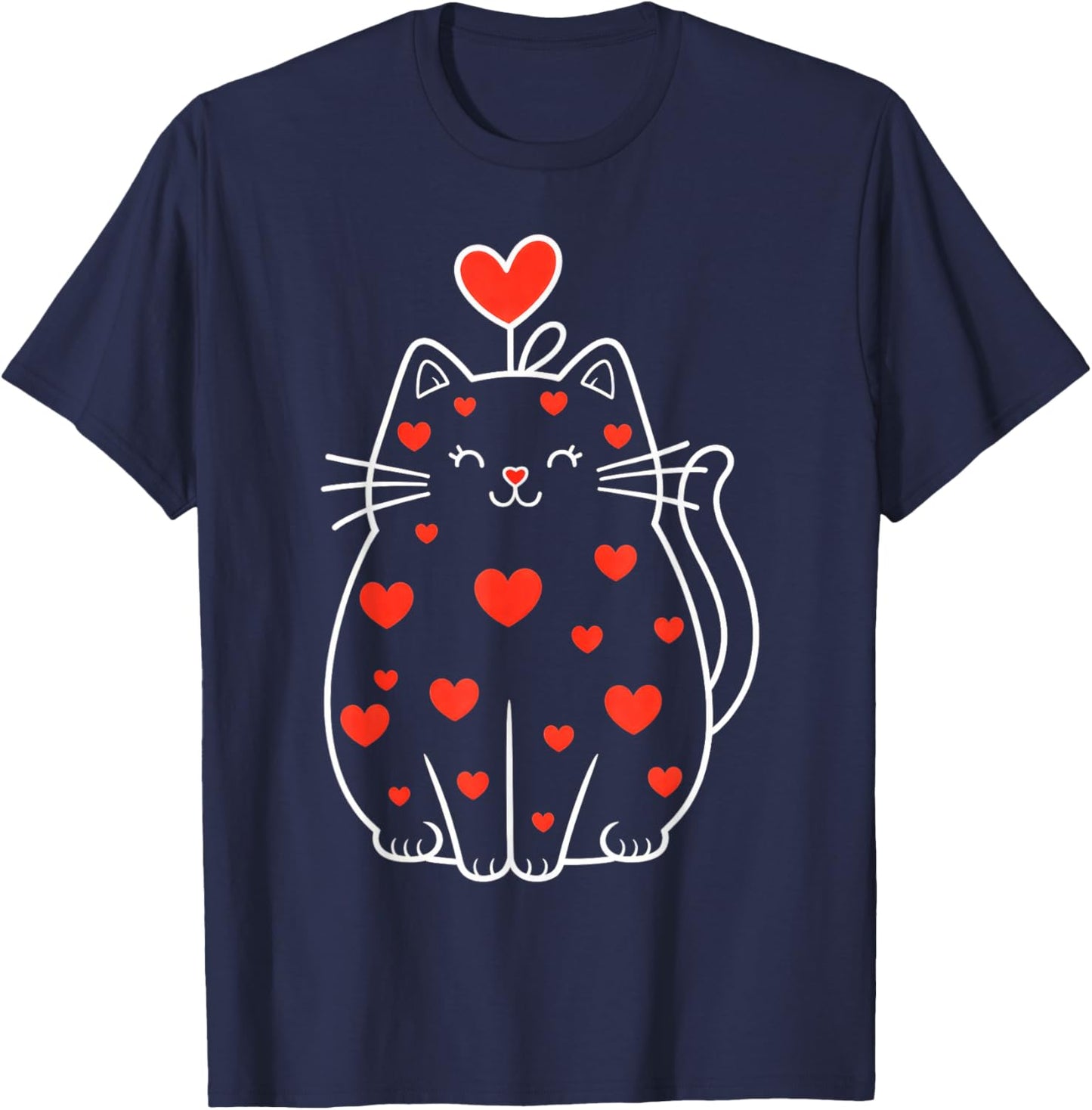 Heart Cat Valentine T-Shirt - T-Shirt | Navy