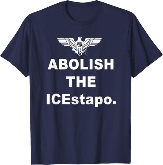 Abolish The ICEstapo America in Distress Eagle Parody T-Shirt - T-Shirt | Navy
