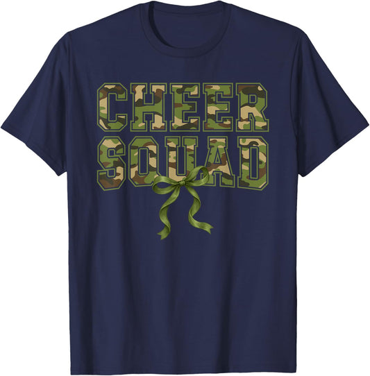 Cheer Squad Camo Coquette Bow Retro Camouflage Cheerleader T-Shirt - T-Shirt | Navy