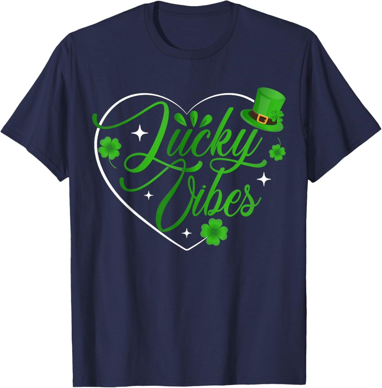 Lucky Vibes St Patrick’s Day Shirt Shamrock Heart T-Shirt - T-Shirt | Navy