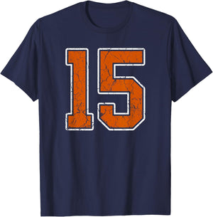 Grunge Burnt Orange and White #15 Sports Jersey Number 15 T-Shirt - T-Shirt | Navy