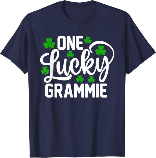 One Lucky Grammie Funny St Patrick's Day Shamrocks T-Shirt - T-Shirt | Navy