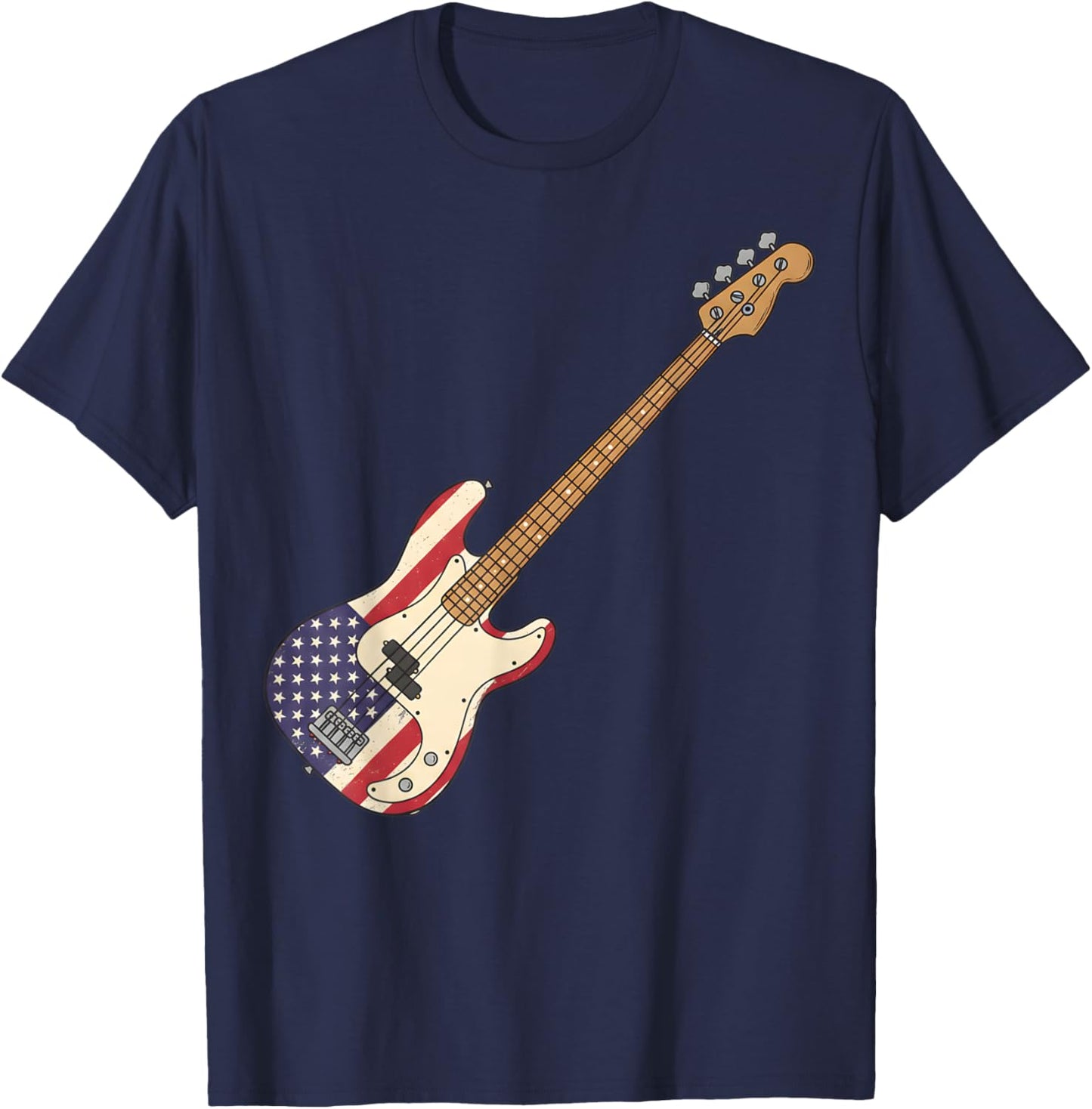 Vintage Bass Guitar Player Patriotic American Flag T-Shirt - T-Shirt | Navy