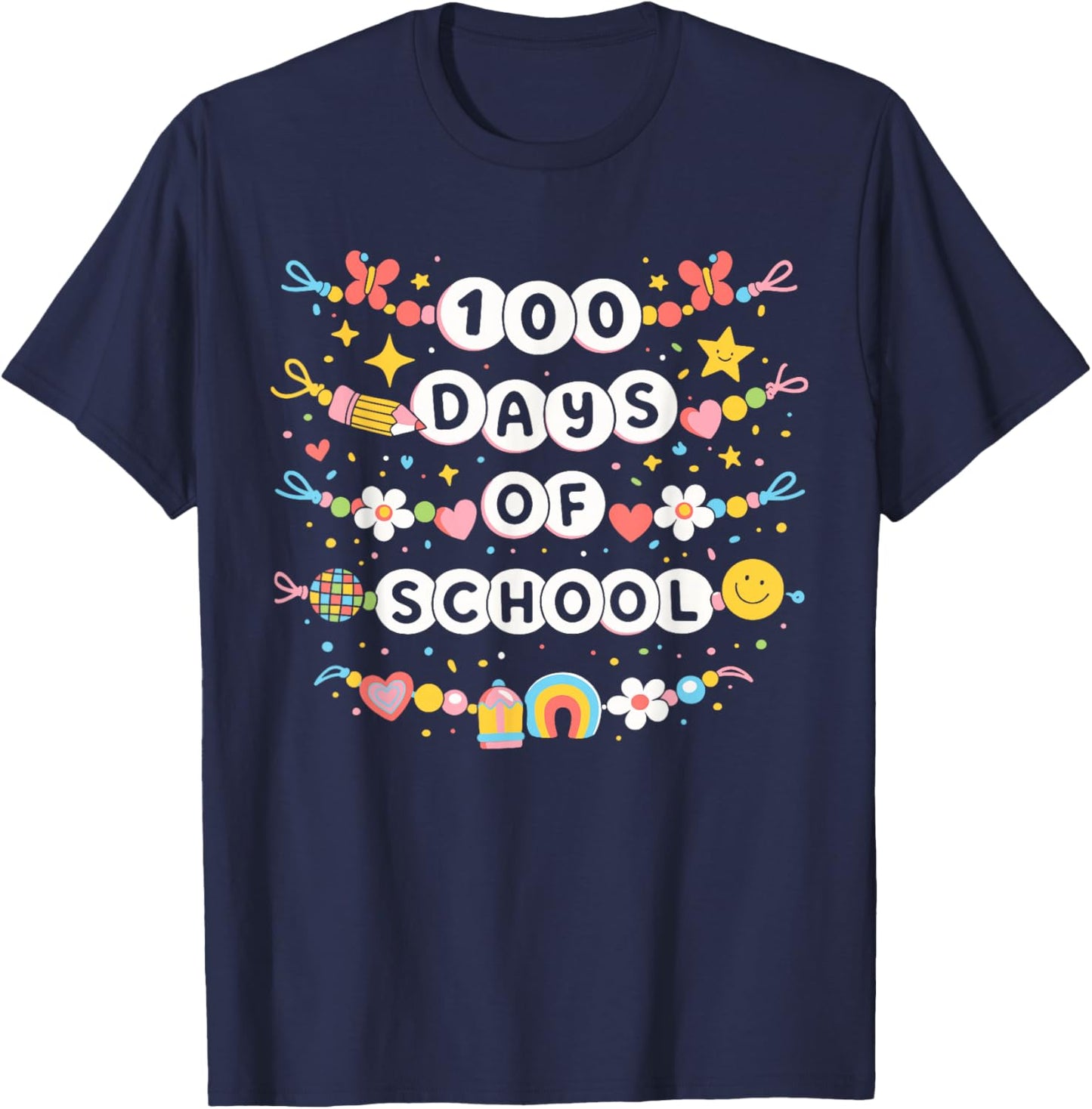 100 Days of School Girls Kids Friendship 100th Day of School T-Shirt - T-Shirt | Navy
