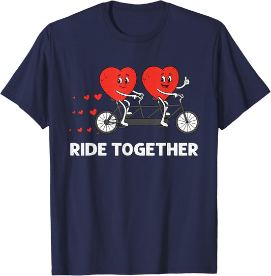 Valentines Day Ride Together Bicycle Cycling Couple Design T-Shirt - T-Shirt | Navy