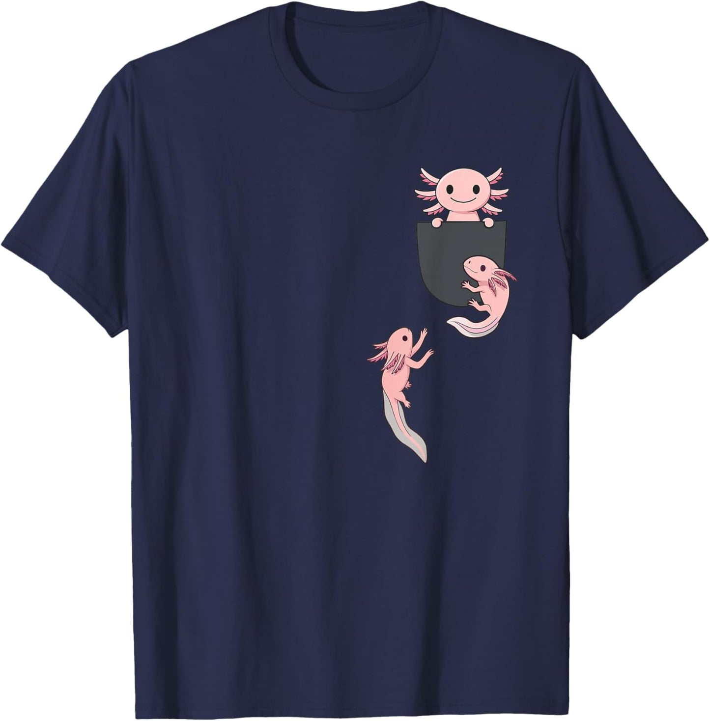 Cute Little Axolotl Playing Climbing in Pocket Men Women Kid T-Shirt - T-Shirt | Navy
