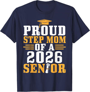 Proud Step Mom 2026 Senior Graduation Diploma Son Daughter T-Shirt - T-Shirt | Navy