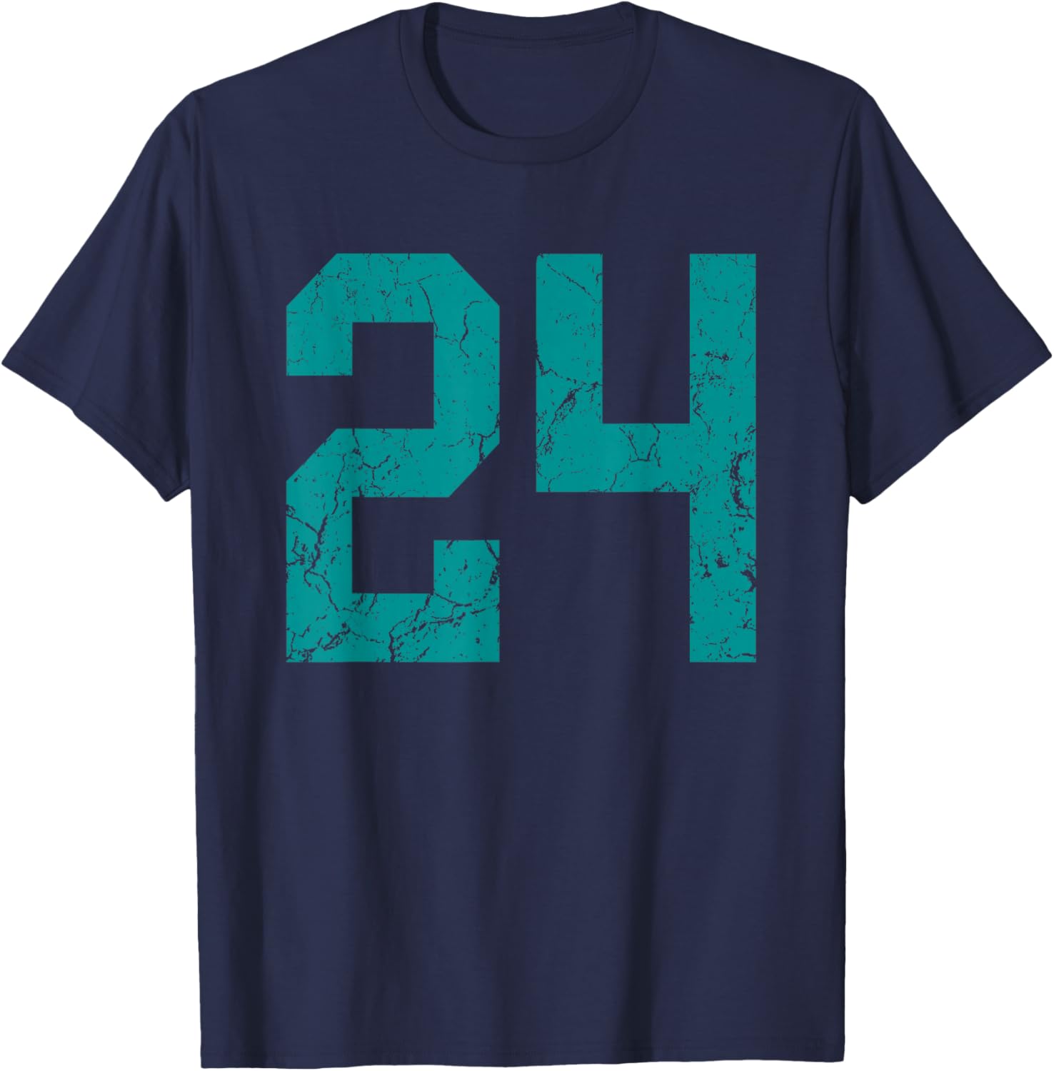 Distressed Teal Number 24 Jersey Player Uniform #24 Fan T-Shirt - T-Shirt | Navy