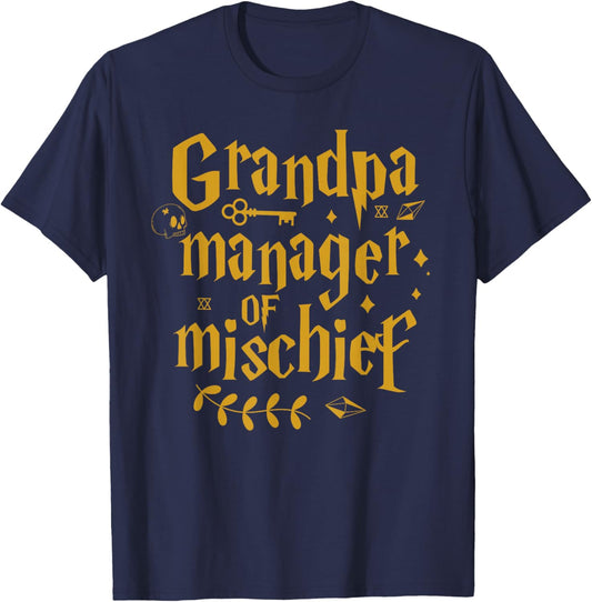 Grandpa Manager of Mischief Funny Papa T-Shirt - T-Shirt | Navy