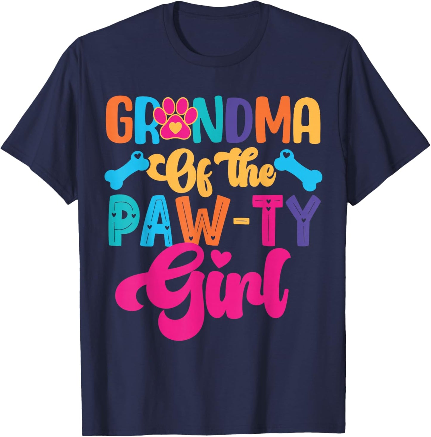 Grandma of The Paw-ty Girl Dog Family Matching Party T-Shirt - T-Shirt | Navy