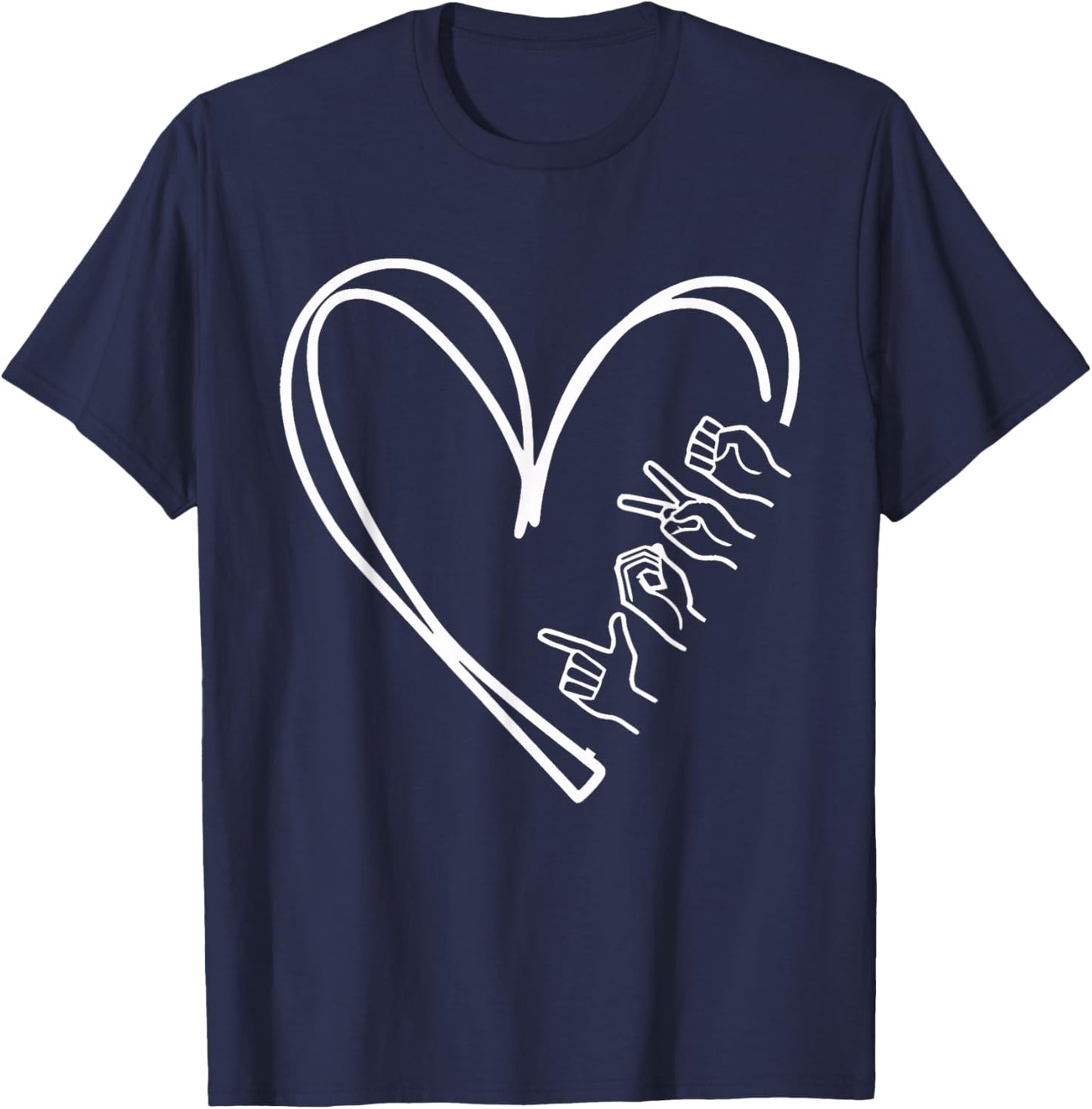 Valentines Day I Love You Hand Sign ASL Heart Women Men T-Shirt - T-Shirt | Navy